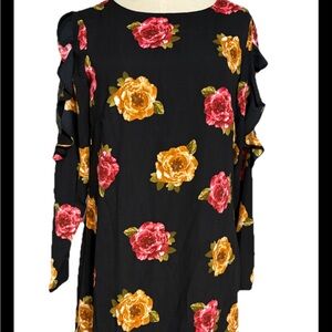 Floral Ruffle Sleeve Dress Nicole Miller Studio Floral Ruffle Dress Size 8 Black